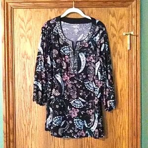 Women's Croft & Barrow 3/4 Sleeve Embellished Flowered Top
